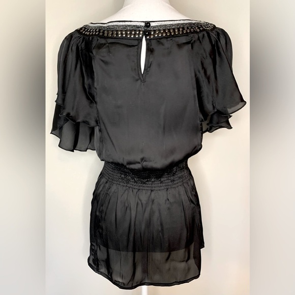 NWT Lucy Paris Embroidered Boho Top Blouse Women Medium Black - Picture 2 of 7